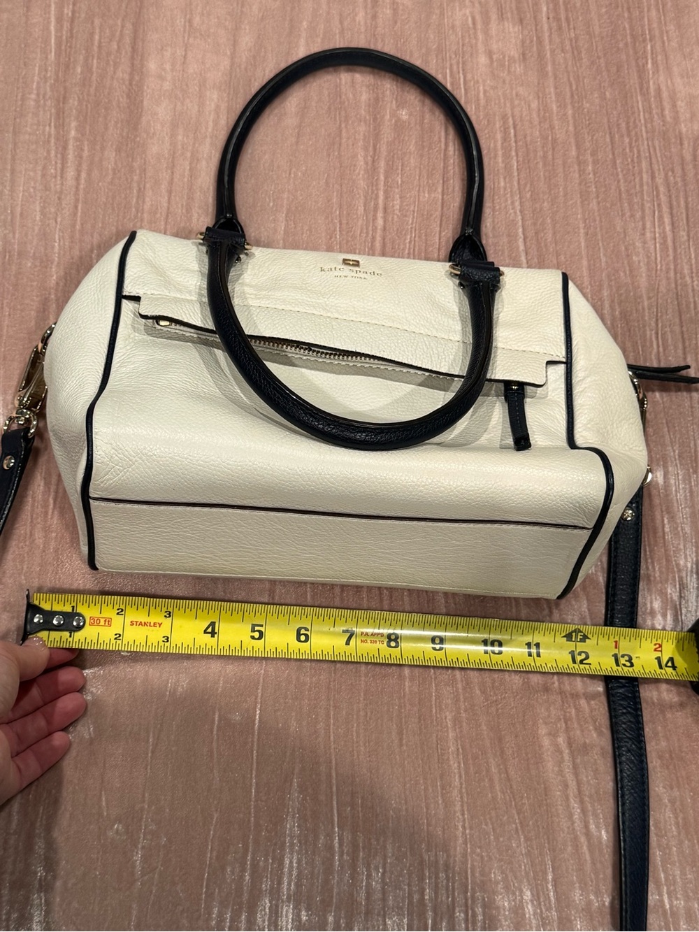 Kate Spade Cream White & Navy Handbag Purse Crossbody Leather Grant Park Alida - Picture 14 of 15